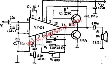 sf404音频功率放大驱动电路的应用说明
