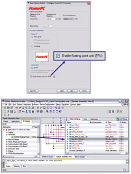 图3通过BSB向导以及系统组装视图将FPU添加至现有PowerPC处理器设计方案中
