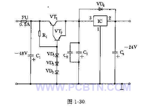 -48v输入、-24V输出稳压电源电路
