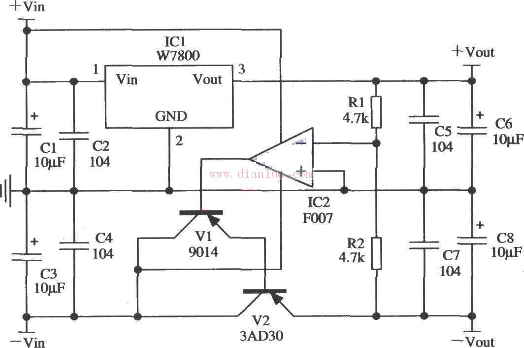 W7800跟踪式稳压电源电路 