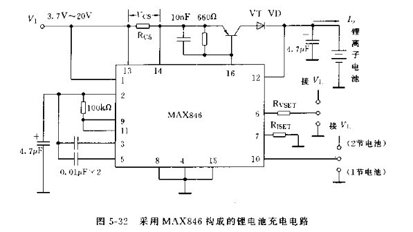 采用MAX846构成的锂电池充电器电路图