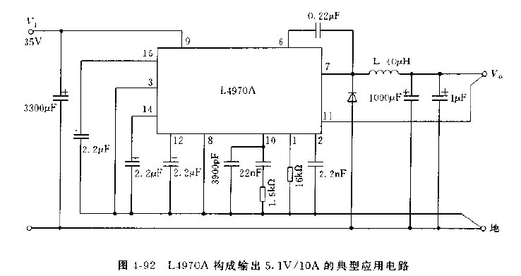 L4970A构成输出5.1V/10A的典型应用电路图