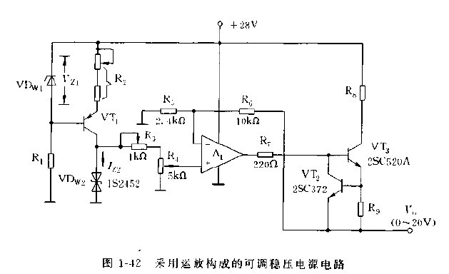 采用运放构成的可调稳压电源电路