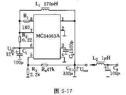 采用MC34063A的升压变换器基本电路