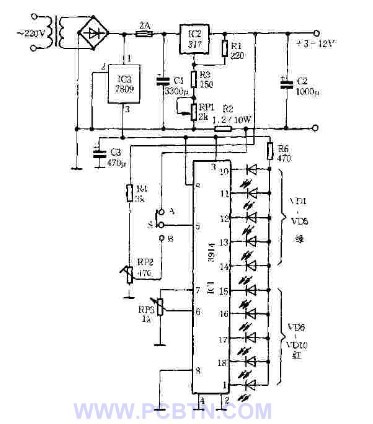 具有输出电流电压指示的可调电源电路