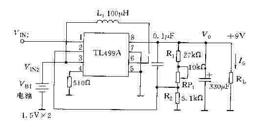 由可调式开关型稳压器TL499A构成的简易电池后备电源电路