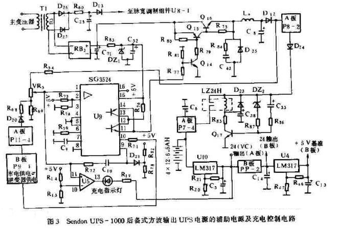 Sendon UPS-1000后备式方波输出UPS电源的辅助电源及充电控制电路