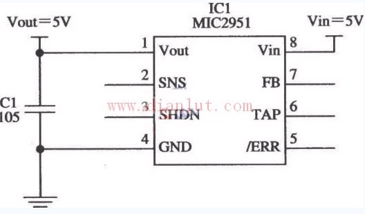 MIC2951组成的5V限流器电路图