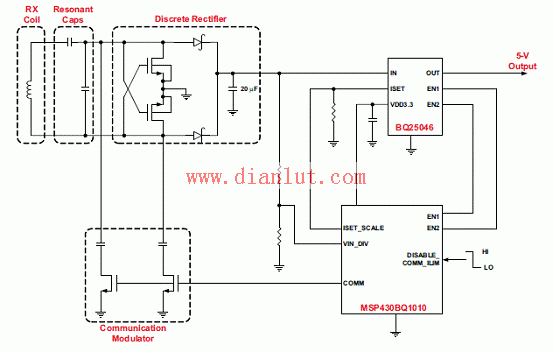 bq25046用作无接触电源接收器的应用电路