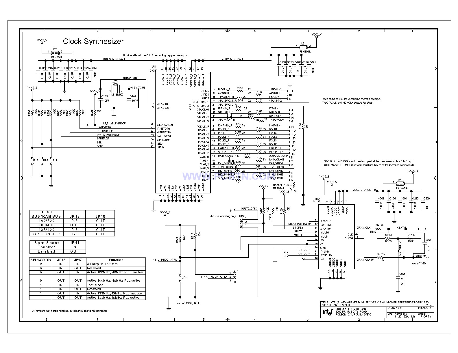Intel 820e主板时钟合成器电路图