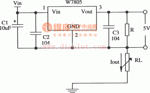 用W7805正集成稳压器组成的恒流源应用电路