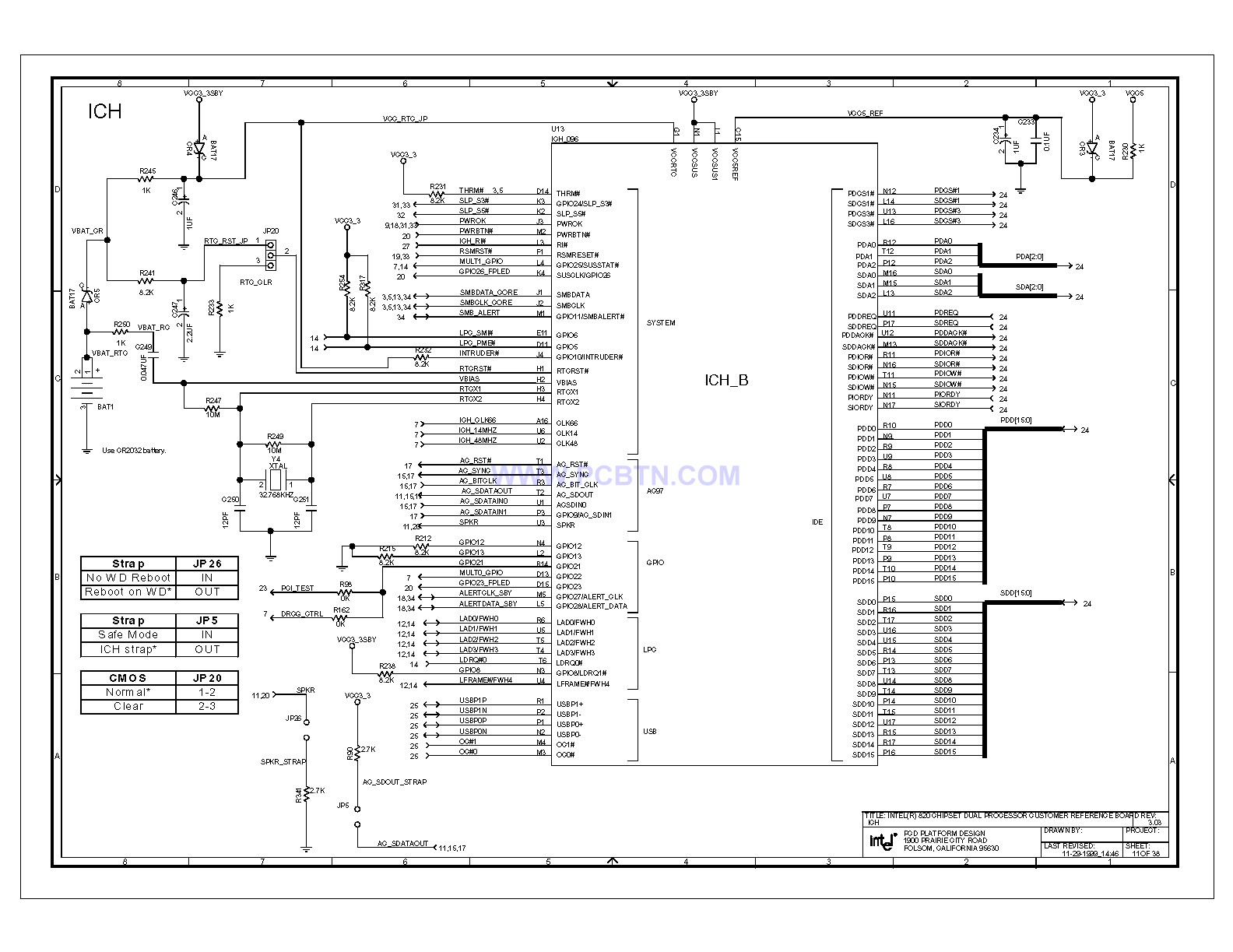 Intel 820e主板ICH南桥控制芯片电路图