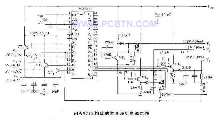 MAX716构成的微处理机电源电路
