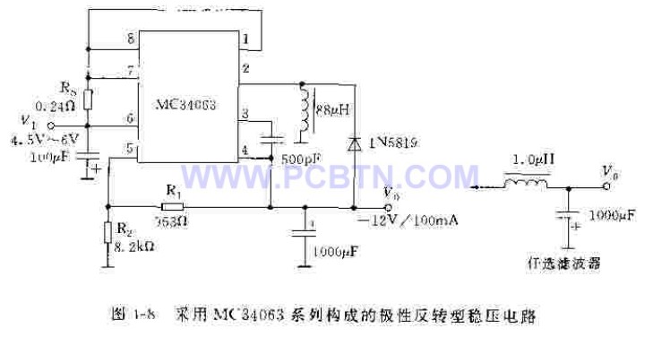 MC34063系列构成的极性反转型稳压电路