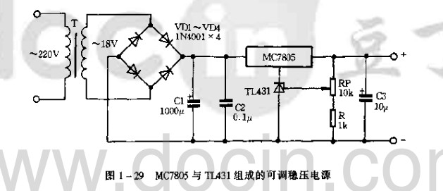 MC7805与TLA31组成的可调稳压电源