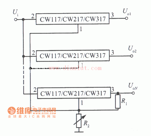 CWxxx构成的多路集中控制可调集成稳压电源电路