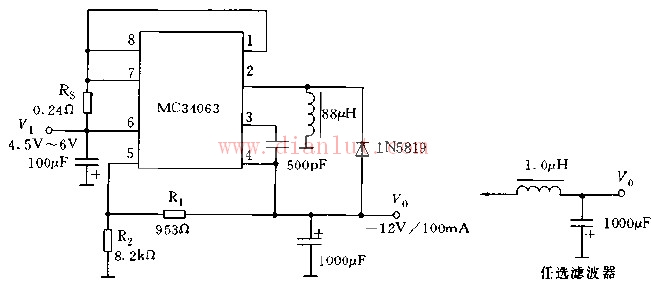 采用MC34063系列构成的极性反转型稳压电路