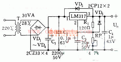 基于LM317构成的简易可调电源电路