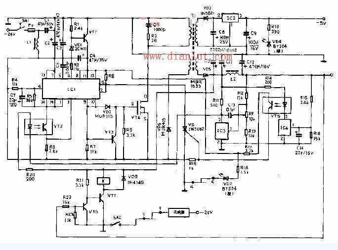 输出+5V/2.3A，-5V/0.3A的脉宽调制型开关稳压电源