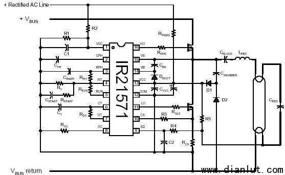R21571集成电路电子镇流器电路图