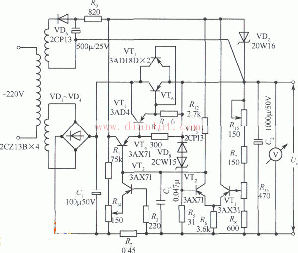限流保护24V稳压电源原理电路图