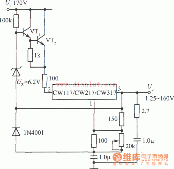 1.25～160V可调集成稳压电源电路原理图