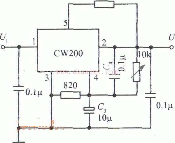 CW200组成的低纹波集成稳压电源电路