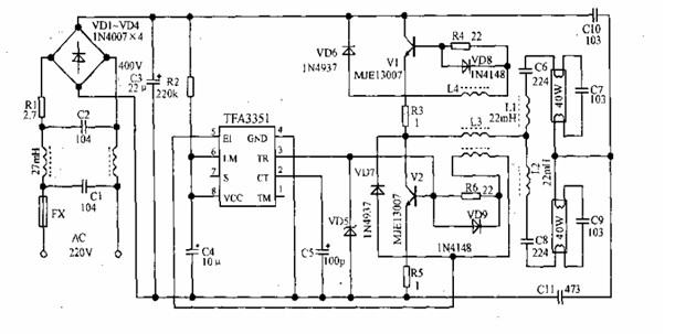 TEA3351设计的电子镇流器电路图
