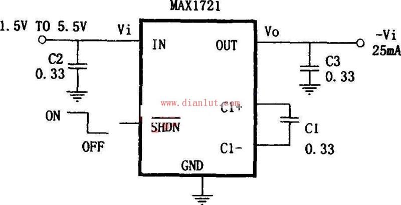 利用MAX172构成的微型极性反转电源电路