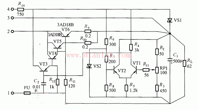 稳定输出6V／5A的稳压电源电路