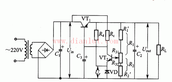 串联型晶体管稳压电源的原理及电路图