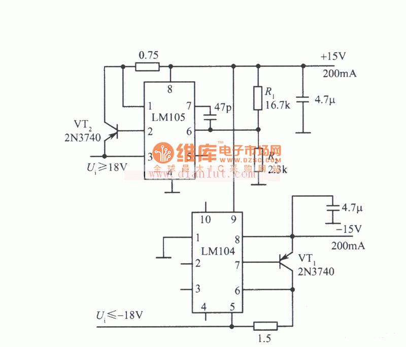 基于LM105芯片设计±15V跟踪稳压电源电路