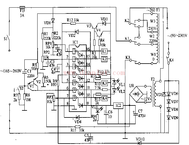 采用IC1集成电路设计交流稳压器电路