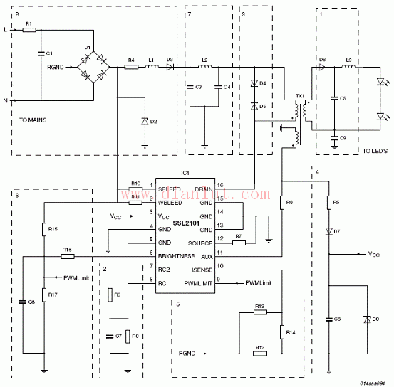 SSL2101设计的反激应用电路图