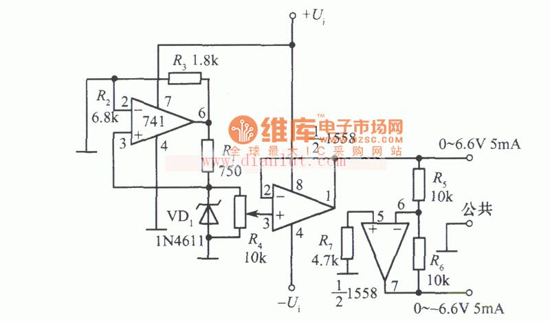 基于741芯片制作0～±6.6V可调跟踪稳压电源电路