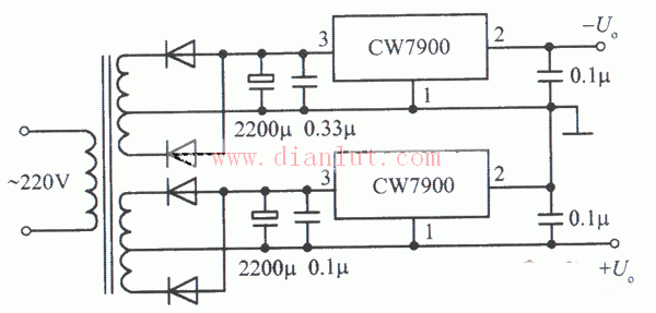 基于CW7900芯片设计正、负输出电压集成稳压电源电路