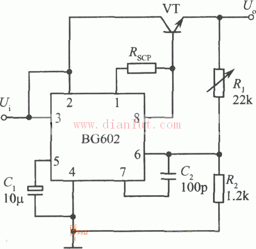 用NPN型功率晶体管扩流的BIG602集成稳压电源电路