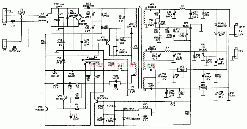 CTX-C15型VGA彩色显示器电源电路