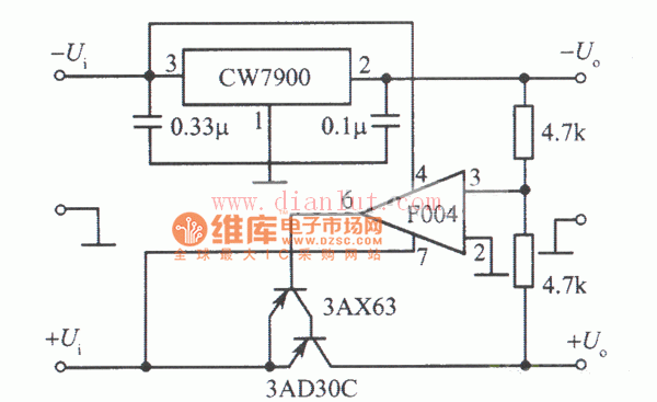 CW7900构成的跟踪式集成稳压电源电路