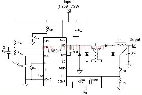 LM5015非隔离带两个开关稳压器快速启动转发比较器电路