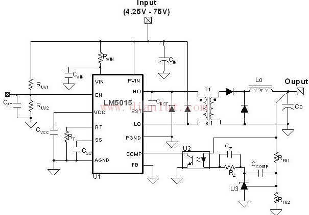 LM5015双隔离开关稳压比较器电路原理图