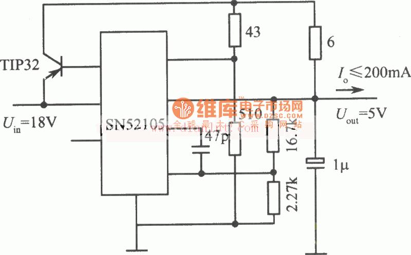 基于SN52105芯片构成15V、300mA稳压电源电路