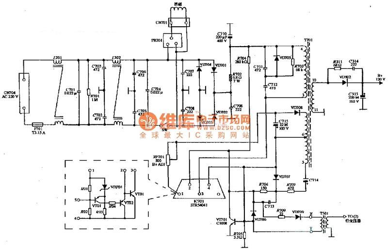 SAMSUNG CK-4114彩色显示器电源电路