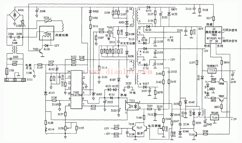 飞利浦107S21型17英寸彩显开关电源电路图