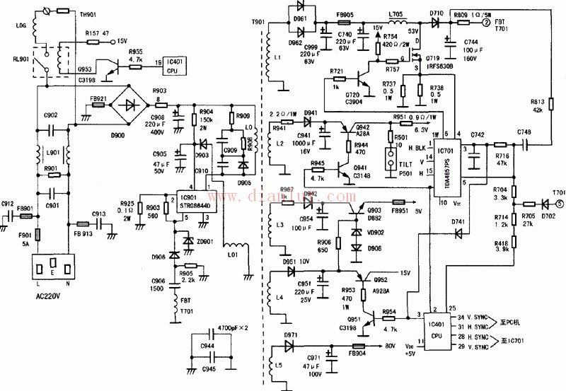 清华同方eb771g纯平彩色显示器电源电路图