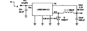 采用LM3574构成的由5V到3.3V的电压转换调节器