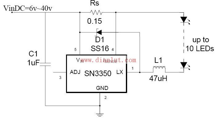 LED驱动芯片SN3350应用电路