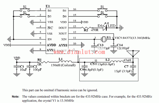 HT6P20x2T3在315M/433.92MHz频率应用电路图