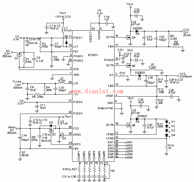 DC-DC转换器RT9911应用电路