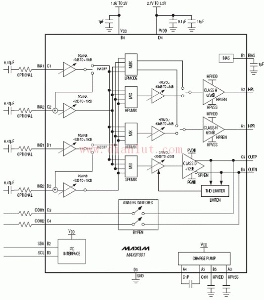 MAX97001功能应用电路原理图